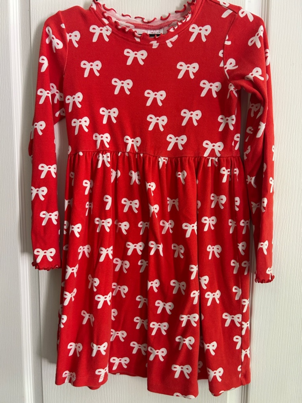 Hanna Andersson Girls Long Sleeve Dress 140 10 Bows Red